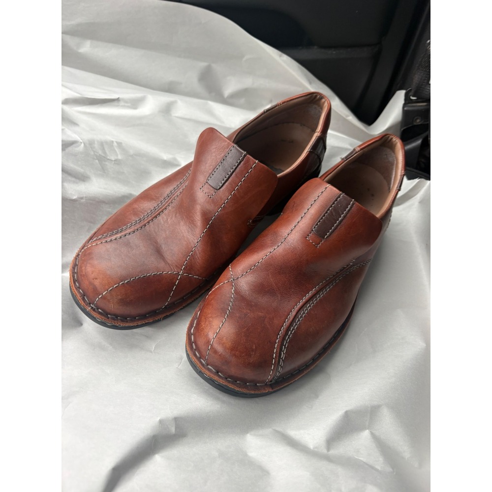 Clarks Mens Brown Leather Slip On Loafers Bicycle Toe Shoes Size 12M